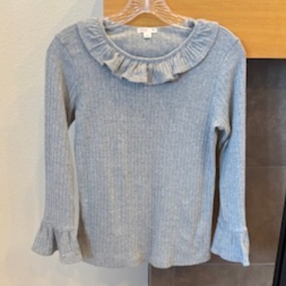 J.CREW Crewcuts Girl's Ribbed Top with Ruffles Grey Size 14 Style #J7070 Cotton